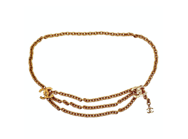 Chanel 1980s Yellow Gold-Tone CC Logo Triple Chain Belt  display picture 1