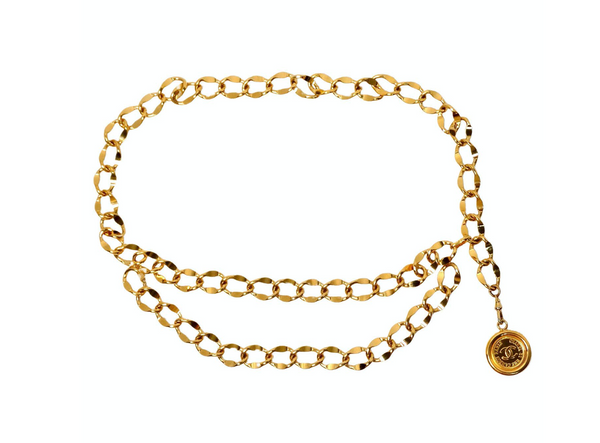 Authentic Chanel Vintage Chain Belt Gold Coin Logo Medallion CC Chunky 1990s 30\