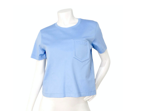 Tシャツ・カットソー Fendi Cropped Top With Embossed Logo Fendi Light Blue Cotton Logo Embossed Crop Top T-Shirt