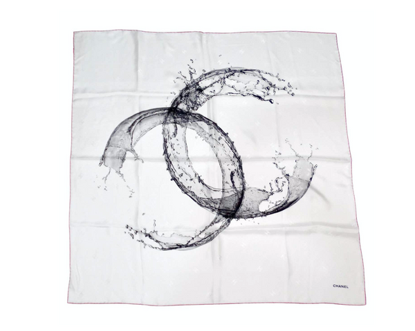 Chanel Splash Interlocking CC Printed Ivory Silk Scarf – Vintage