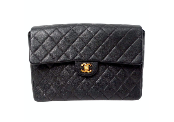Chanel Large Quilted Caviar Leather Interlocking CC Messenger