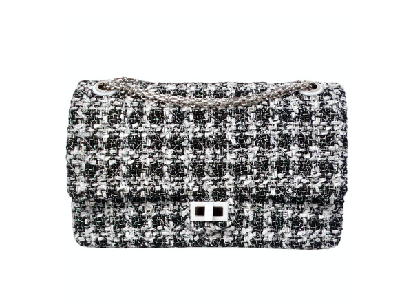 Chanel 2019 2.55 Black & White Tweed Iridescent 226 Reissue Double