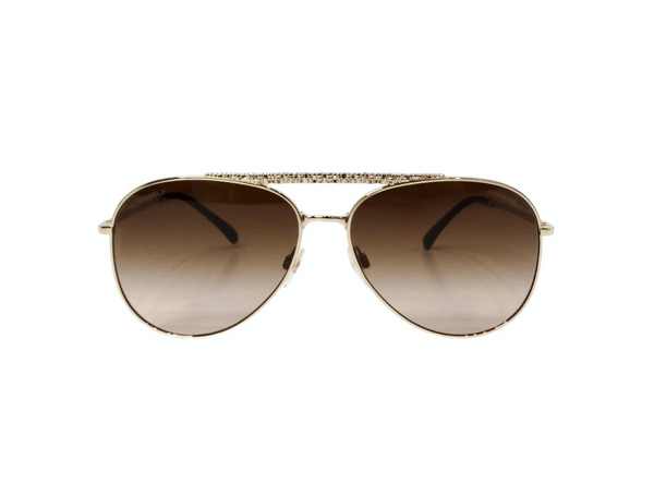 CHANEL ヘアピン Chanel 4231 Pilot Gold-Tone Metal Frame & Brown Tinted Lens