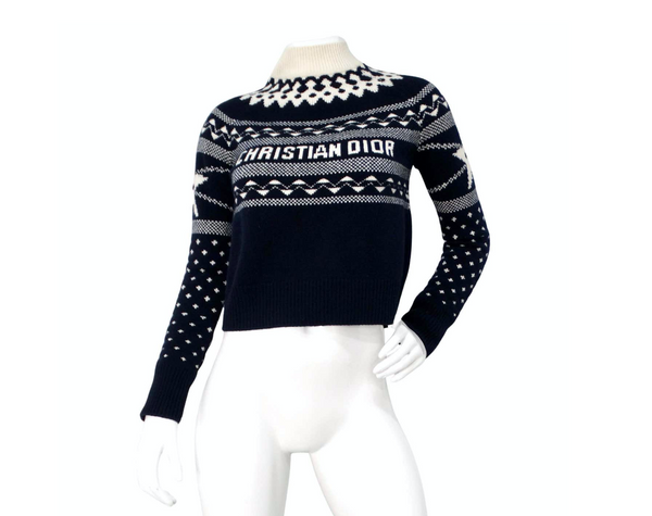 Christian Dior Navy & White Wool Cashmere Blend Knit Pullover Christian Dior Navy & White Wool Cashmere Blend Knit Pullover
