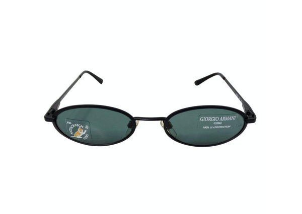 1990s Giorgio Armani Blue Tinted Black Metal Skinny Oval