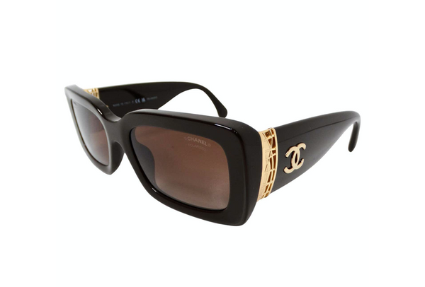 Chanel Brown Polarized Rectangular Gold-Tone Interlocking CC  display picture 2