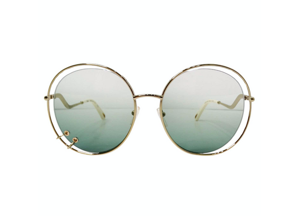 Chloe Round Oversized Green Gradient Gold-Tone Metal Frame  display picture 3