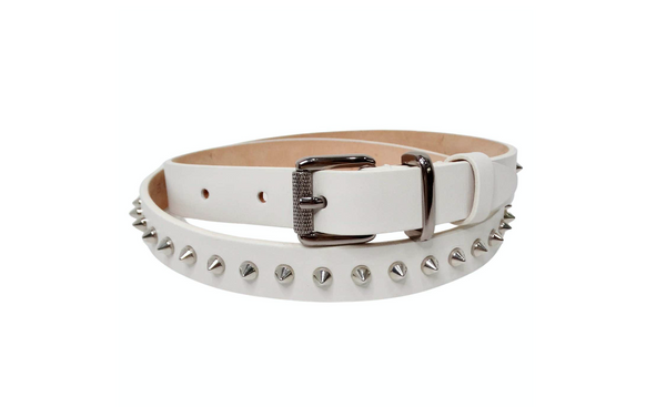 Barbara Bui White Leather Silver Stone Studded Belt – Vintage by Misty