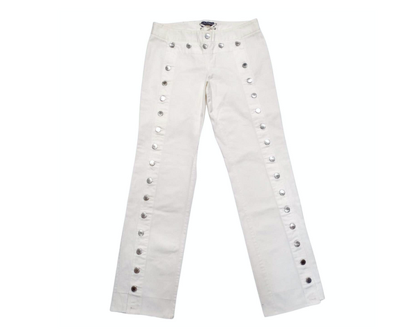 Dolce & Gabbana White Straight Leg Jeans With Button & Lace-Up