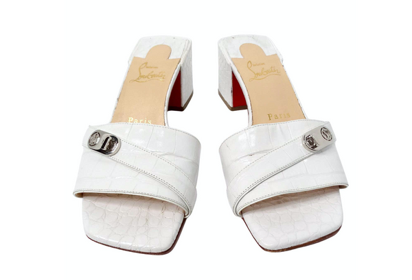 Christian Louboutin White Lock Art 55 Croc Embossed Sandals