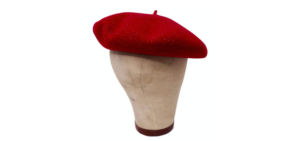 Laulhere Heritage Petit Pompon Beret Black Merino Wool with Red Rral Fur Pompon Laulhere-France  main image 4