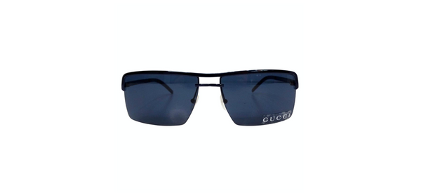 Gucci Navy Blue Tinted Rectangular Metal Frame Sunglasses circa