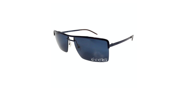 Gucci Navy Blue Tinted Rectangular Metal Frame Sunglasses circa