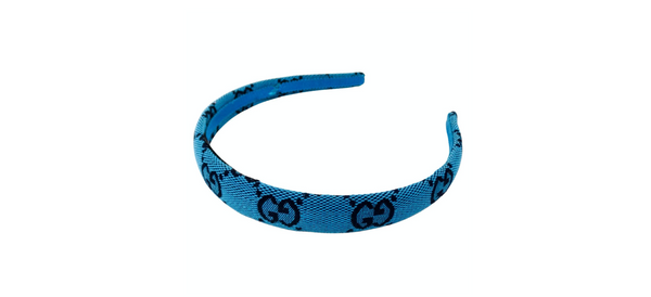 Gucci Blue GG Logo Padded Headband Gucci GG Logo Headband Blue Red Jacquard Web Striped Elastic  main image 3