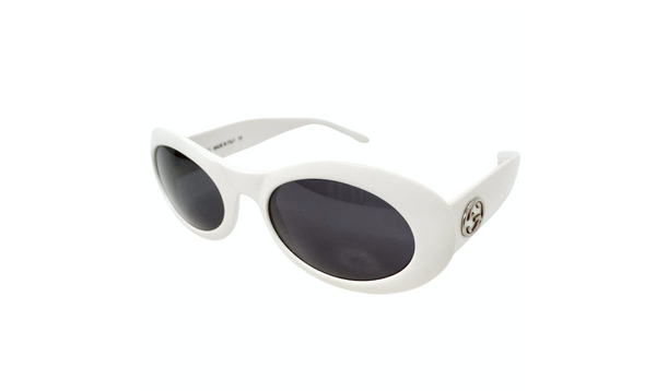 Gucci White Oval Goggle Style GG Tinted Sunglasses circa Y2K