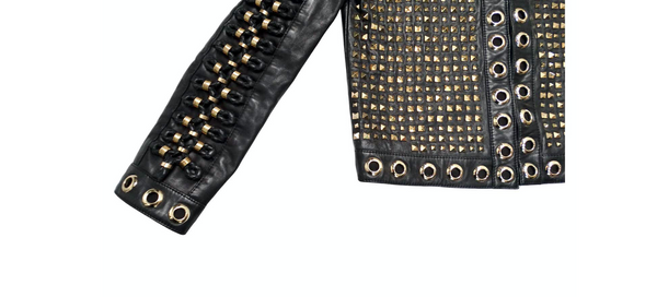 Alice + Olivia Black Lambskin Leather Rockstud & Grommet