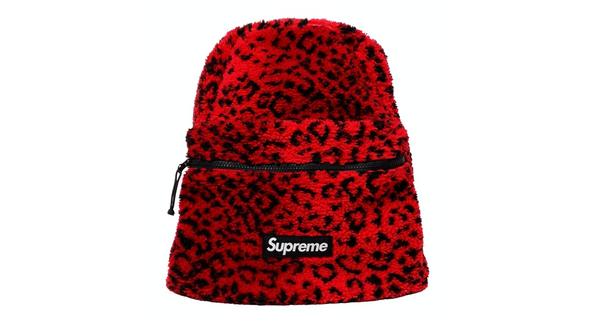 Supreme Red & Black Leopard Print Fleece Backpack circa 2017