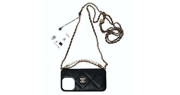 Chanel Black Quilted Lambskin Pearl Crush iPhone 15 Pro Case With