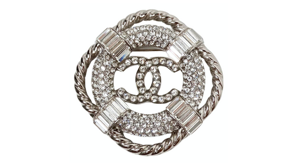 Chanel Crystal Interlocking CC Lifesaver Silver-Tone Brooch  display picture 1