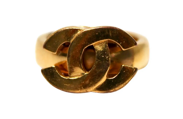 Chanel Gold-Tone Coco Mark Interlocking CC Ring Circa 2001  CHANEL Gold and Black Interlocking CC Ring main image 0