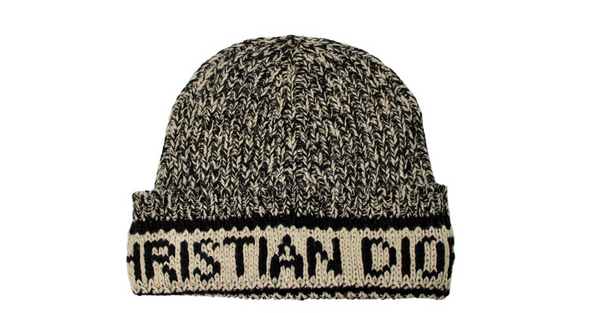 Christian Dior Tan & Black Cashmere Wool Blend Knitted Logo Beanie