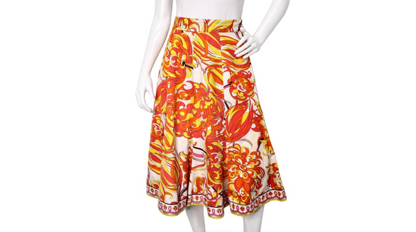 Emilio Pucci Orange & Yellow Print Pleated Midi Skirt circa 1960s