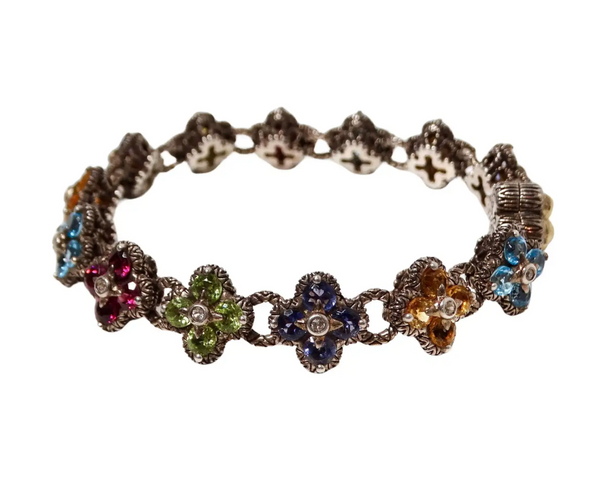 Barbara Bixby Sterling Silver & 18k Gold Gemstone Flower Bracelet