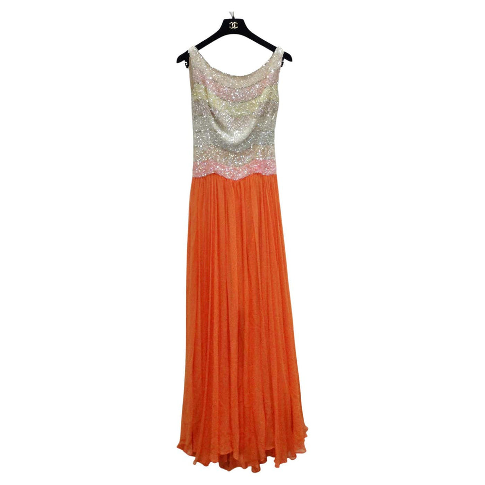 1970s Halston Inspired Multicolor Sequin Gown