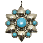 1960s Native American Silver Turquoise Flower Pendent
