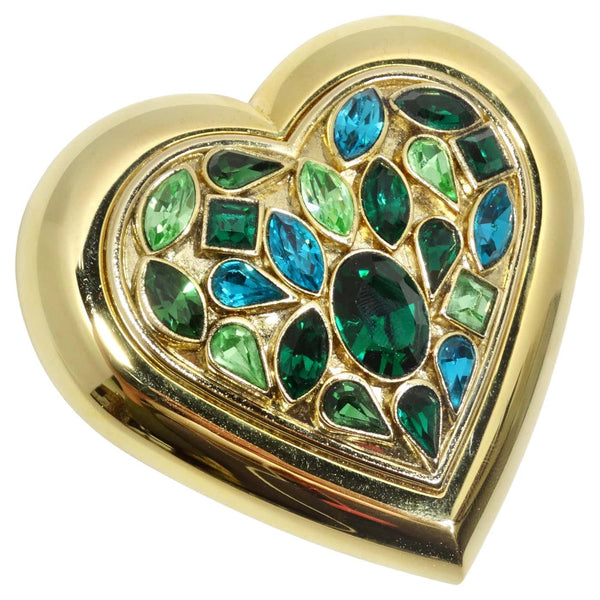 Yves Saint Laurent 1980s Gem Encrusted Heart Shaped Compact Mirror