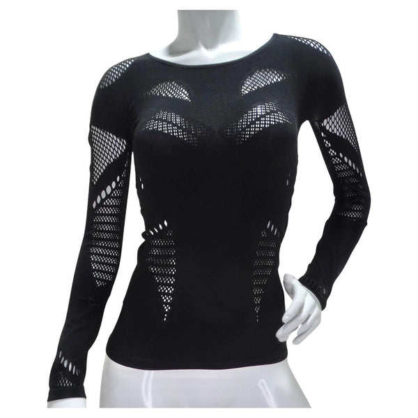 ALEXANDER MCQUEEN メッシュレイヤードカットソー Alexander McQueen Black Mesh Cut Out Top – Vintage by Misty