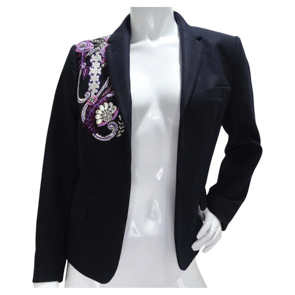 Dries Van Noten Navy Crystal Embroidered Blazer – Vintage by