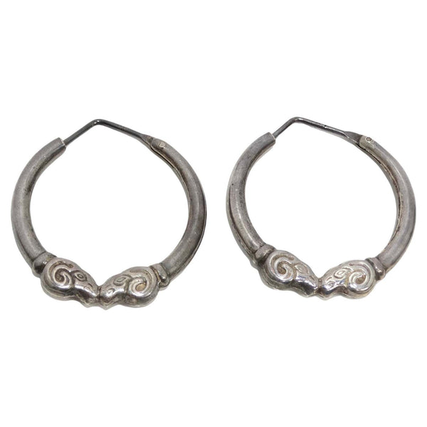 1970s Sterling Silver Double Ram Hoop Earrings Vintage by Misty