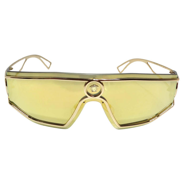 Versace Medusa Gold Tone Mirrored Shield Sunglasses  display picture 1
