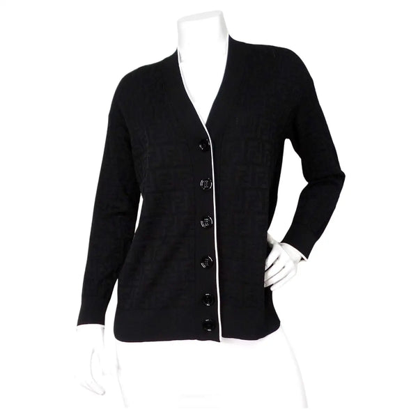 Fendi Black Zucca Monogram Knit V-Neck Cardigan – Vintage by Misty