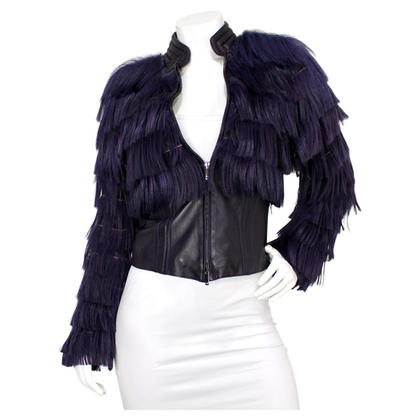 Emporio Armani Purple Faux Leather Kidassia Goat Fur Vintage