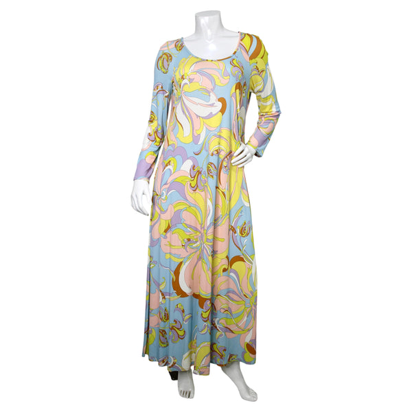 Emilio Pucci Blue Aruba Print Jersey Long-Sleeve Vintage Maxi Dress – Vintage by Misty
