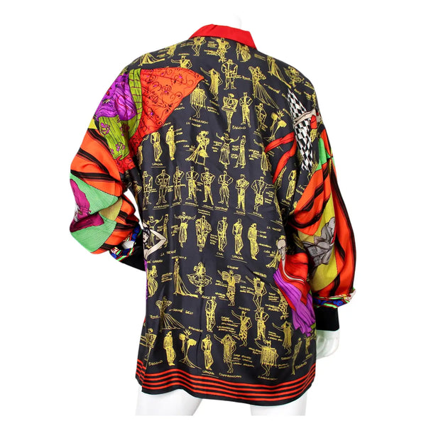 Gianni Versace Opera Multicolor Silk Print Button-Up Shirt circa