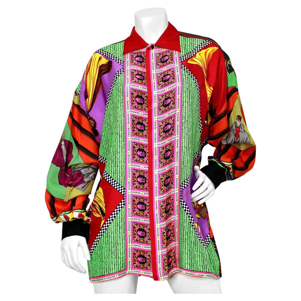 トップス 80s- Gianni Versace linen dolman sleeve Gianni Versace Opera Multicolor Silk Print Button-Up Shirt circa