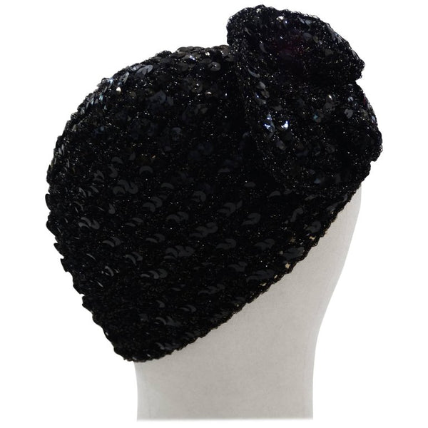 Saks Fifth Avenue Womens Knit Hat Skull Cap Black Knit Sequins Flower Vintage Knit Skull Cap CQXIDFH Vintage Handmade Floral Embroidered  main image 2