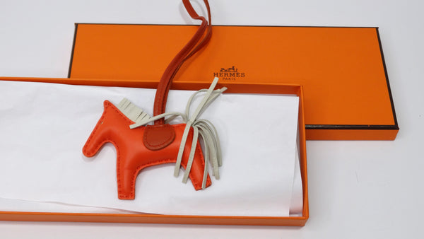 Hermès Orange Poppy Lambskin Grigri Rodeo Horse Bag Charm PM with Real  Horse Hair