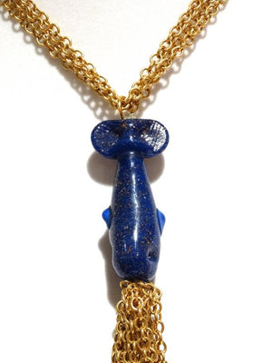1970s William De Lillo Blue Glass "Whale Sculpture" Necklace