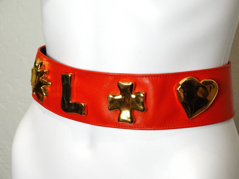 1990s Christian Lacroix Wide Red Iconic Gold Symbol Belt