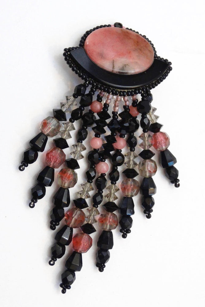 1980s Western Inspired Black & Pink Marble Dangle Earrings