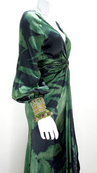 Pamella Roland Breaded Emerald Evening Gown