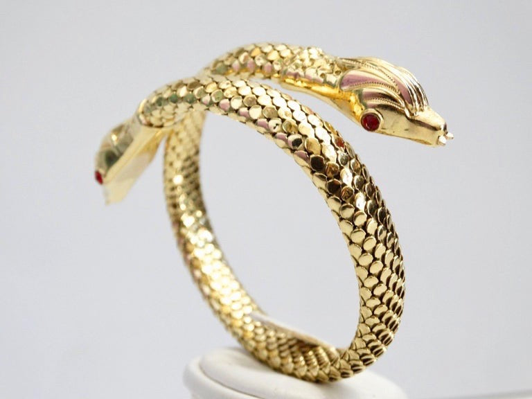 18 Karat Gold Double Headed Serpent Wrap-Around Bracelet