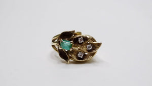 Emerald & Diamond 14k Gold Leaf Ring