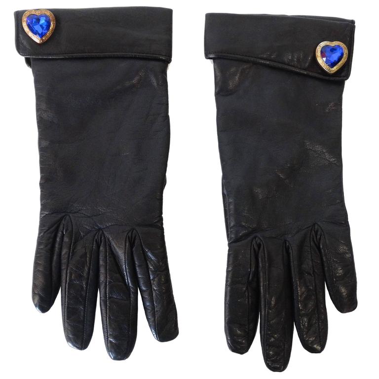 1990s Moschino Navy Leather Gloves