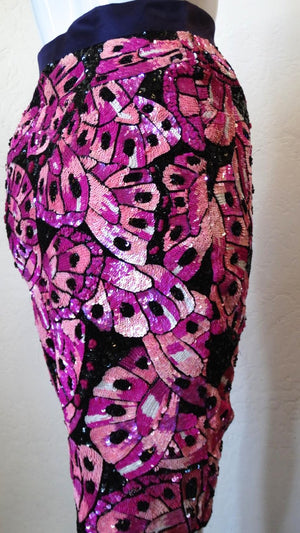 Escada 80s Couture Butterfly Sequin Skirt