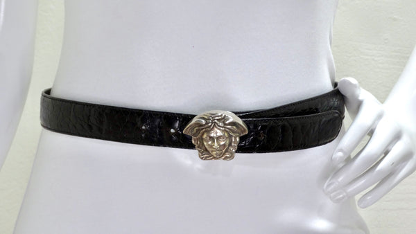 Versace Silver Rhinestoned Chain Belt with Medusa Buckle
